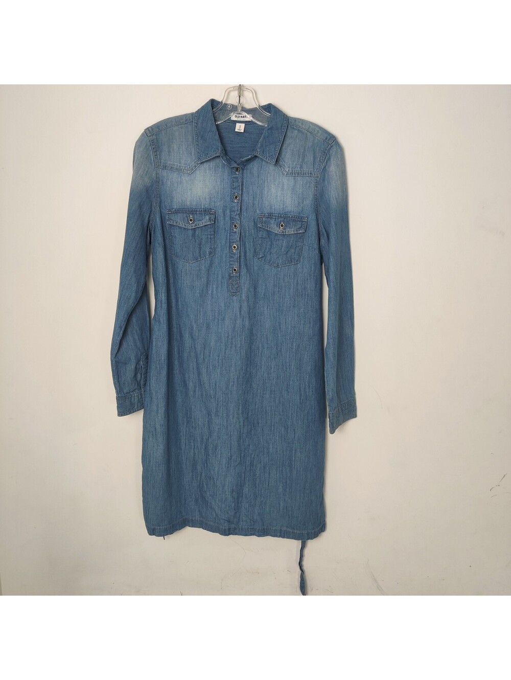 Old Navy 100% Cotton Denim Chambray Western Shirt Dress Long Sleeve Medium